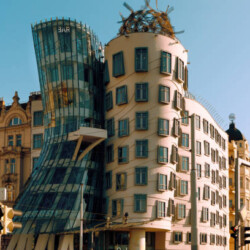March 1, 2022: Dancing House in Prague Czech Republic. The building was designed by Vlado Milunic and Frank Gehry, built in 1996.